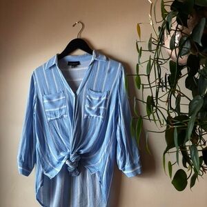 Blue Striped Button-Up Shirt